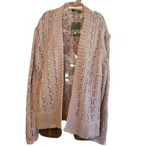 Luxveer Women XL Pastel Pink Crochet Boho Cardigan Lightweight Layer Sweater NWT